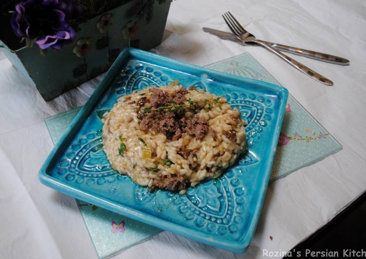 Venison sausages risotto