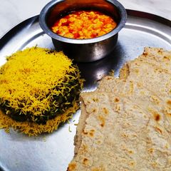 Guvaar vaidu bhaji with dahi tikhari A picture of Guvaar vaidu bhaji with dahi tikhari.
