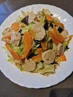 A picture of Sauteed Cabbage with Fish Balls.