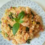 九層塔蝦仁番茄蛋炒飯-Thai basil prawn tomato egg fried rice