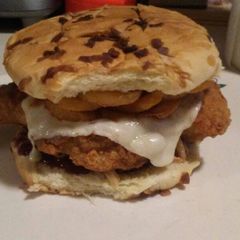 Bbq fried chicken curly fry sandwich A picture of Bbq fried chicken curly fry sandwich.