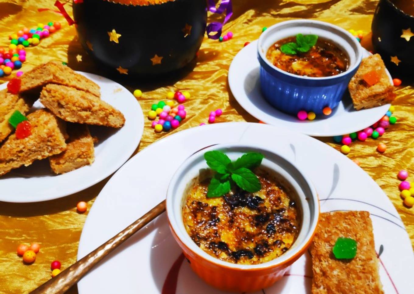 Shahi Creme brulee with Fruity Coconut Crumble bars