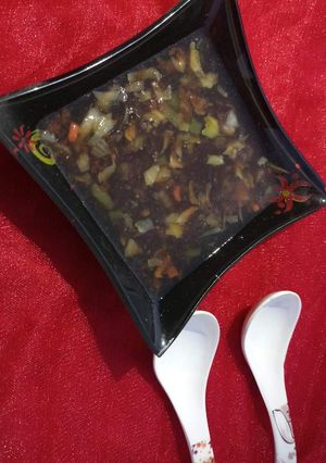 A picture of Hot and sour soup.