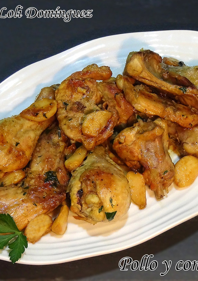 Una foto de Pollo y conejo al ajillo (Receta tradicional)
