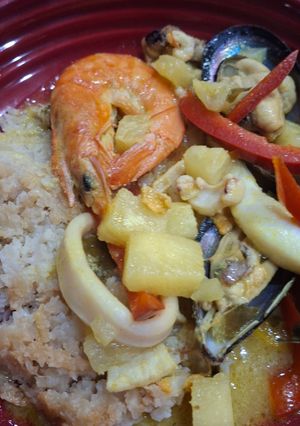 A picture of Thai Pineapple Curry with Seafood.