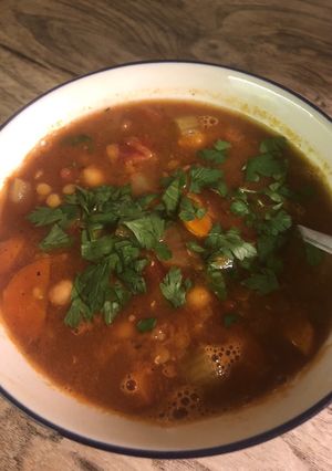 A picture of Chickpea and vegetable soup - vegan.