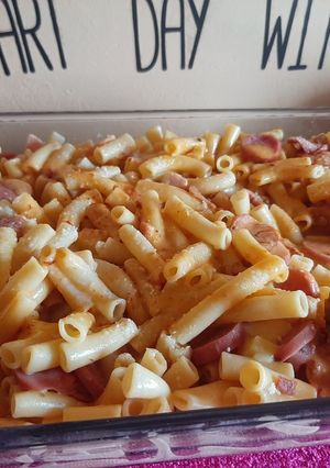 Una foto de Macarrones con queso y tocino