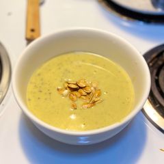 A picture of Acorn Squash Soup & Toasted Seeds.