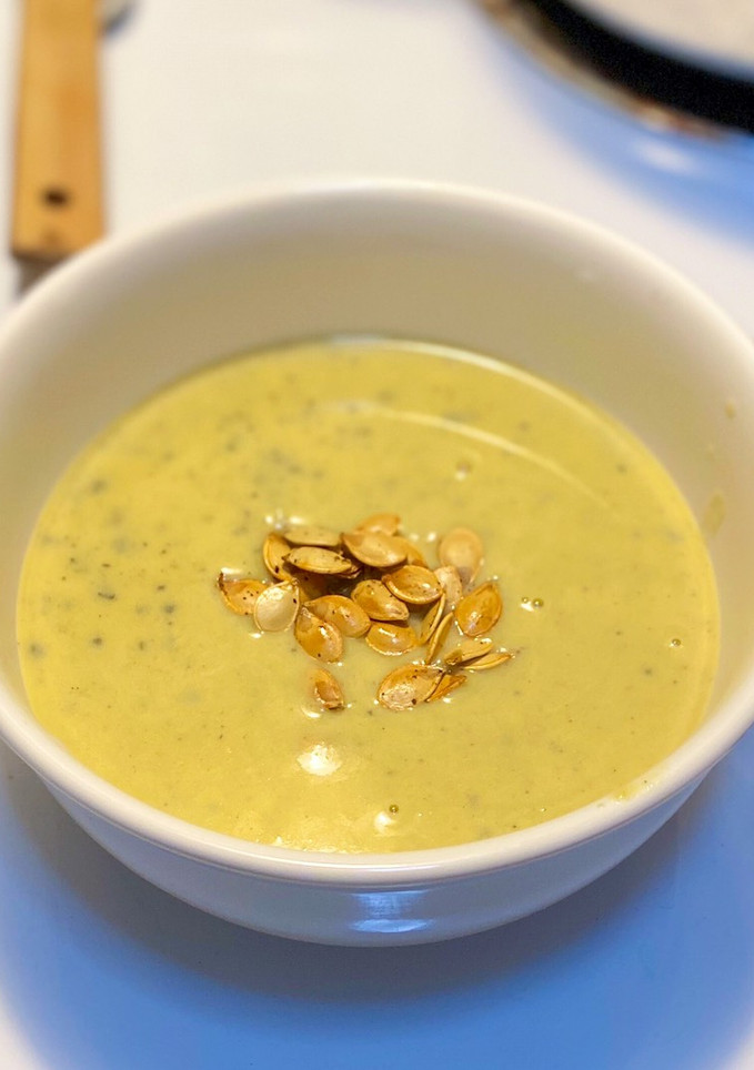 A picture of Acorn Squash Soup & Toasted Seeds.