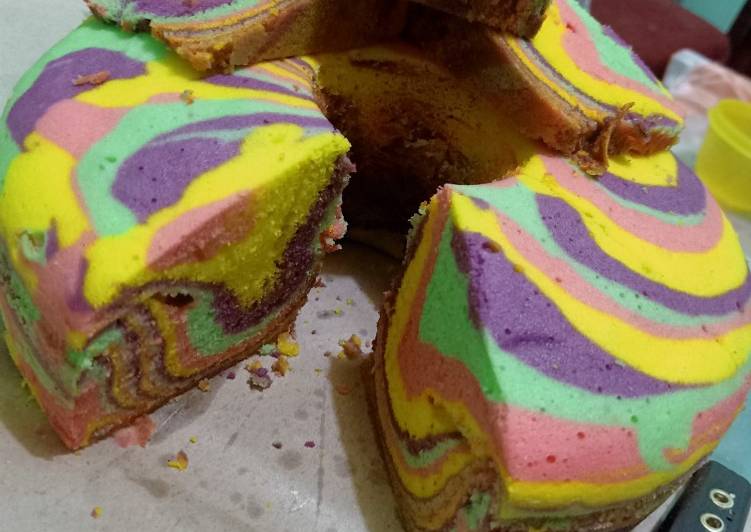 Resep Bolu Kukus motif zebra rainbow Anti Gagal