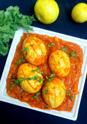 A picture of Boiled egg masala.