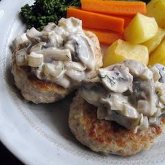 A picture of Chicken Patties with Mushroom Sour Cream Sauce.