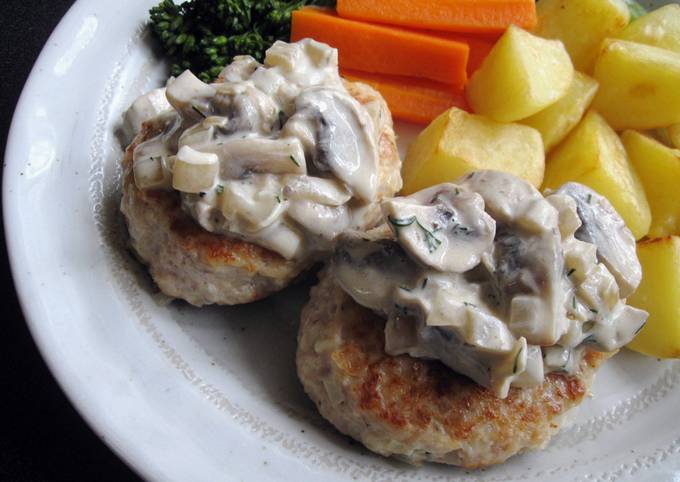 Chicken Patties with Mushroom Sour Cream Sauce