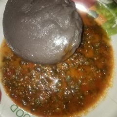 A picture of Amala and priwinkles/okra soup #ramadancontest#.