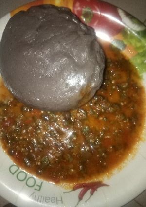A picture of Amala and priwinkles/okra soup #ramadancontest#.