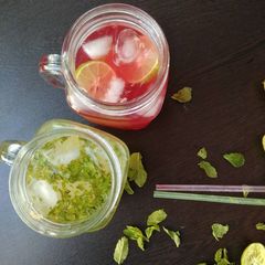 A picture of Mint Lemonade and Rose Lemonade.