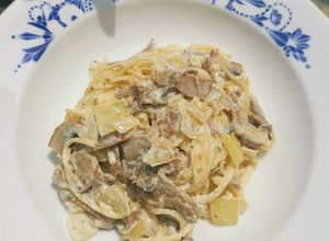 Foto resep Creamy Portobello Mushroom with Smoked Beef Spaghetti