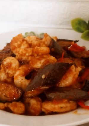 Foto resep Sambal merah udang terong
