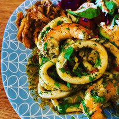 A picture of Calamari & King Prawns in Chilli Garlic Lime & Coriander.