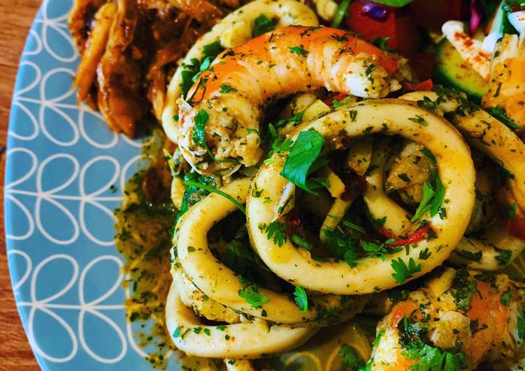 Recipe of Quick Calamari &amp; King Prawns in Chilli Garlic Lime &amp; Coriander