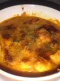 Filete de pescado en bechamel de azafrán