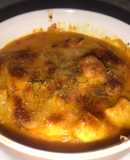 Filete de pescado en bechamel de azafrán