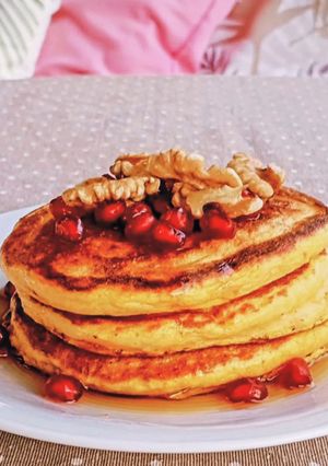 Una foto de Hot cakes de calabaza