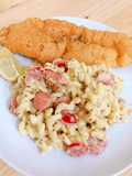 Macaroni Carbonara with Crispy Dori