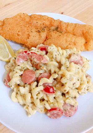 Foto resep Macaroni Carbonara with Crispy Dori
