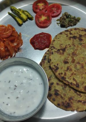 A picture of Jowar Bajra Methi Garlic Paratha.