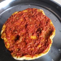 A picture of Homemade stew pizza.