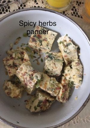 A picture of Homemade herbs paneer.