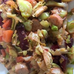 A picture of Sprout Stir Fry with Beetroot.