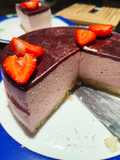 Strawberry Bavarian Cream Cake with Blueberry Sauce