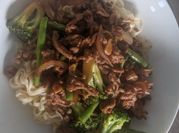 A picture of noodle stirfry with pechay