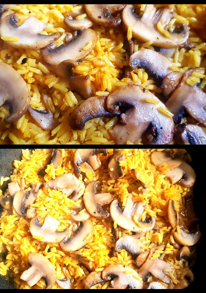 Una foto de Champiñones frescos, con arroz saborizado. #delantaldorado