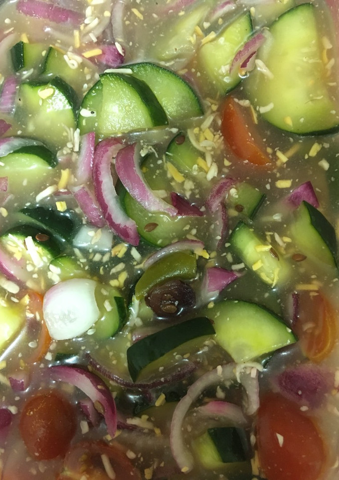 A picture of Marinated Cucumber Red Onion Salad.