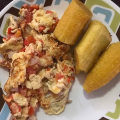 A picture of Boiled Plantain and Scrambled Eggs.