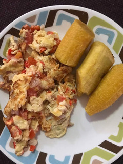 A picture of Boiled Plantain and Scrambled Eggs.