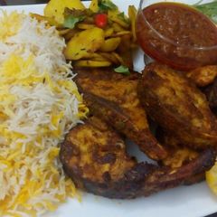 A picture of Fry fish, Aloo & Rice platter.