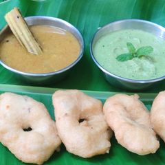 Sambhar vada A picture of Sambhar vada.