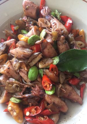 Foto resep Tumis cumi asin pete