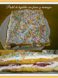 Una foto de Pastel de hojaldre con fresas y merengue
