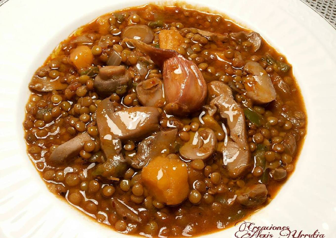Lentejas con champiñones y boniatos