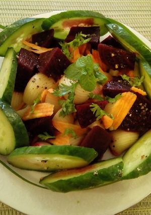 A picture of #SaladContest Beetrootpastacarrotcucumbersalad.