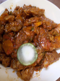 A picture of Wet Fried Goat Meat.