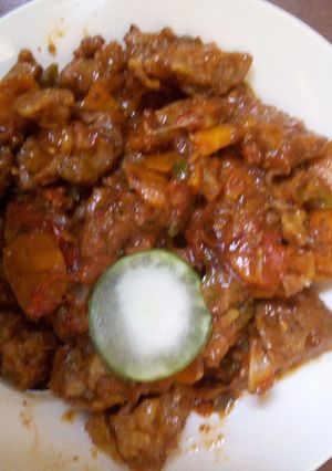 A picture of Wet Fried Goat Meat.