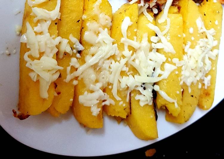 Steps to Prepare Super Quick Homemade Polenta Chips with mozarella cheese &amp; Italian herbs