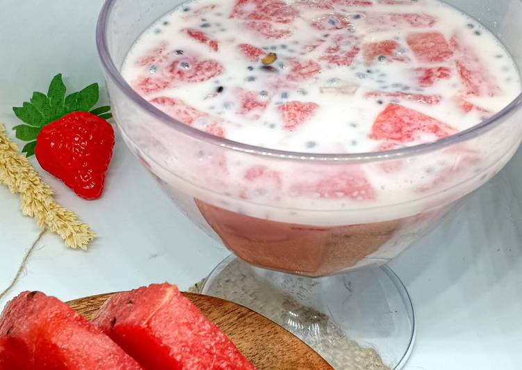 Cara Gampang Menyiapkan Es susu semangka + nangka, Enak Banget