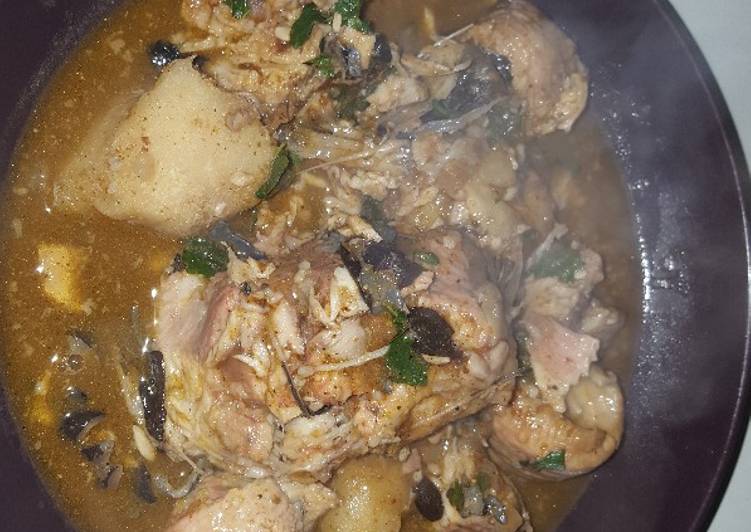 Yam and cat fish peppersoup